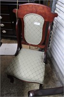 Mahogany framed side chair with green chevron