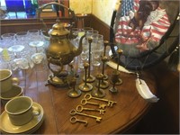 Brass Hot Water Kettle, Candle Holders & Keys