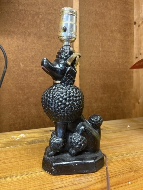 Vintage Ceramic / Chalk Black Poodle  Table Lamp