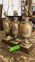 3 vintage floral vase lamps
