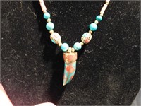 Tibetan style Turquoise & Brass Necklace w/coral