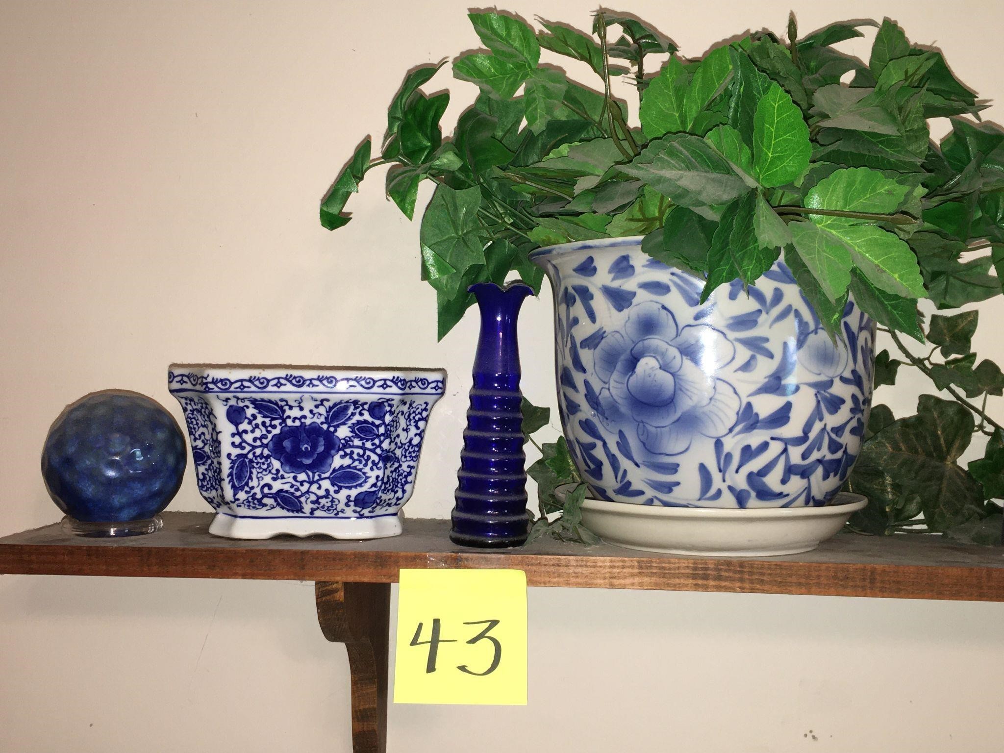 Lot of Blue and White Pottery with Planter