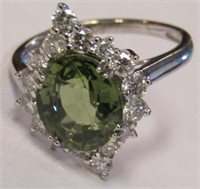 Platinum GIA Cert Green Sapphire & Diamond Ring
