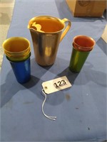 Anodized Aluminum Pitcher and 5 Tumblers