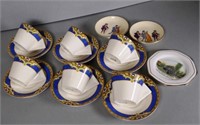 Six English art deco cups and saucers
