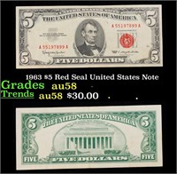 1963 $5 Red Seal United States Note Grades Choice