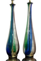 MURANO Mid Century Blown Art Glass Lamp, Pair