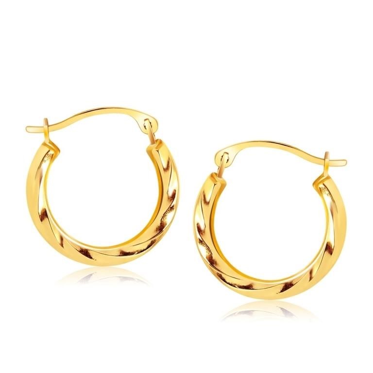 10k Gold Textured Polished Style Hoop Earrings