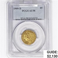 1909-D $5 Gold Half Eagle PCGS AU58