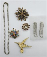Vintage Rhinestone Jewelry Lot Brooches Pins