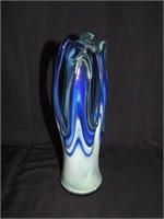 HAND BLOWN BLUE AND WHITE ART GLASS