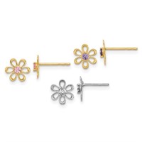 14 Kt Multi Gold Flower Earrings Set