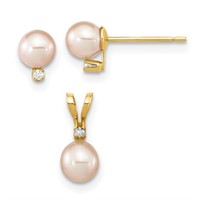 14 Kt- Diamond Earring Pearl Pendant Set
