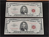Pair of 1963 $5 Red Seal Notes