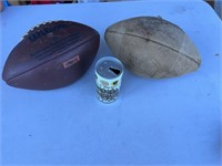 2 FOOTBALLS & PITTSBURGH STEELER 1980 BEER CAN