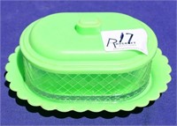 Small Glass plastic lid matching tray Butter dish