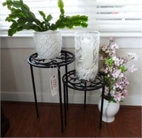 Two nesting plant stands, live plant and faux
