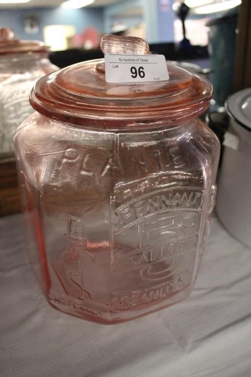 LARGE PINK PLANTERS PEANUT COUNTER JAR