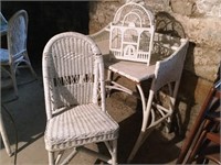 Vintage Wicker  Desk, Chair and Bird Cage
