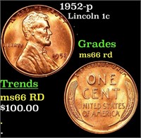 1952-p Lincoln Cent 1c Grades GEM+ Unc RD