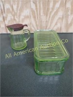 2 ANCHOR HOCKING GREEN DEPRESSION GLASS DISHES