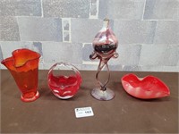 Red blown glass pieces