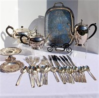 Coffee & Tea Serving Pots, Tray, & Cutlery Set