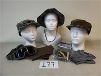 Assorted Military Hats, Gloves and Goggles