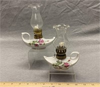 Vintage Mini Oil lamps Rose Design 2pc