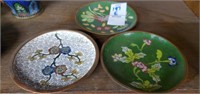 3 small cloisonne plates approx 3in