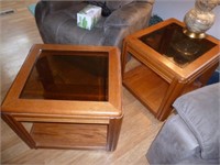 Pair of Bevel Glass Top Side Tables / End Tables