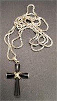 (XX) Onyx Cross Sterling Silver Necklace (26"