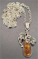 (XX) Amber Colored Stone Sterling Silver Necklace