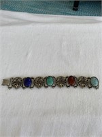 SILVER TONE CHUNKY TURQUOISE RHINESTONE BRACELET