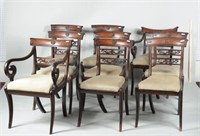 Set Nine Regency Carved Sabre Leg Dining Chairs