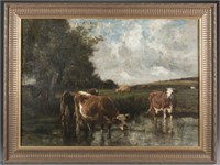 Emile Van Marcke, Cows at the river, o/c.