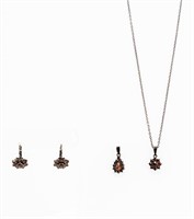Jewelry Sterling Silver & Garnet Necklace Earrings