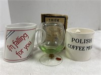 Gag Items- Trick Brandy Glass with 2 Coffee Mugs