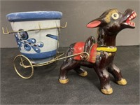 Art Deco Mid-Century Donkey with Brass Cart. Made