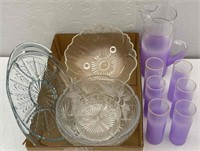 Glass Bowls, Service, Purple Etched Drink Set