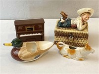 Ceramic Collectibles: Duck, Cow, Piano, Boy