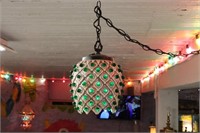 1970s Hanging Lamp w/Inserted Green Marbles