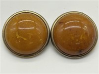 Vtg Egg Yolk Lucite Large Button Style Earrings