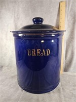 VINTAGE BLUE CERAMIC BREAD BIN