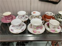 16 Painted Tea Cups with Saucers