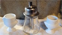 Ceramic Egg Cups & Glass Sugar Dispenser