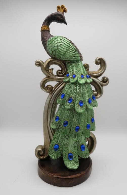 18" Tall Peacock Statue - Resin