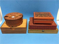 5 Vintage Boxes - Cigar, Wood, Leather & Jewelry
