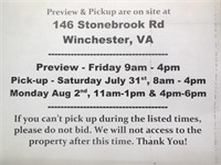 Preview & Pick-up are at 146 Stonebrook Rd,