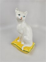 Vintage White Ceramic Blue Eyed Cat- Italy